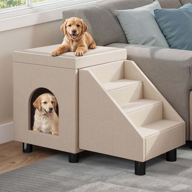 Escalier pour animaux avec rangement pour jouets, conception pliable en 3 étapes pour lits et canapés, Beige