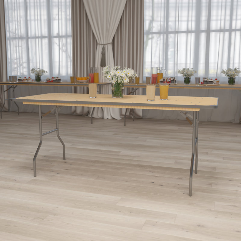 Heavy Duty Silver Metal and Birchwood Folding Banquet Table