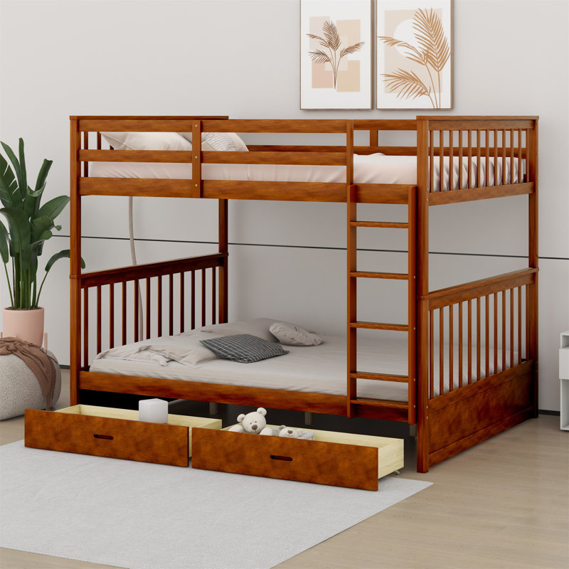 Lit superposé double au-dessus de double avec tiroirs Jonalyn Kids, Noyer