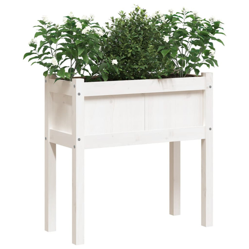 Millwood Pines Garden Planter With Legs 27.6"X12.2"X27.6" Solid Wood Pine, 27.6" H x 27.6" W x 12.2" D, White