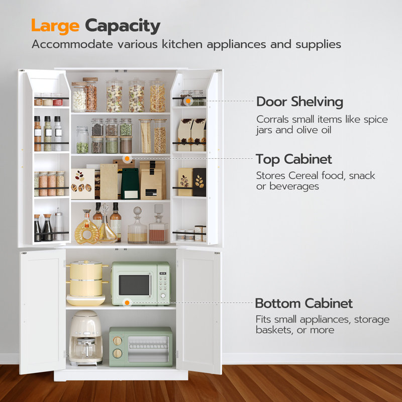 Rahn 69.7'' Pantry Storage Cabinet with 8 Door Shelves & Adjustable Shelf, White
