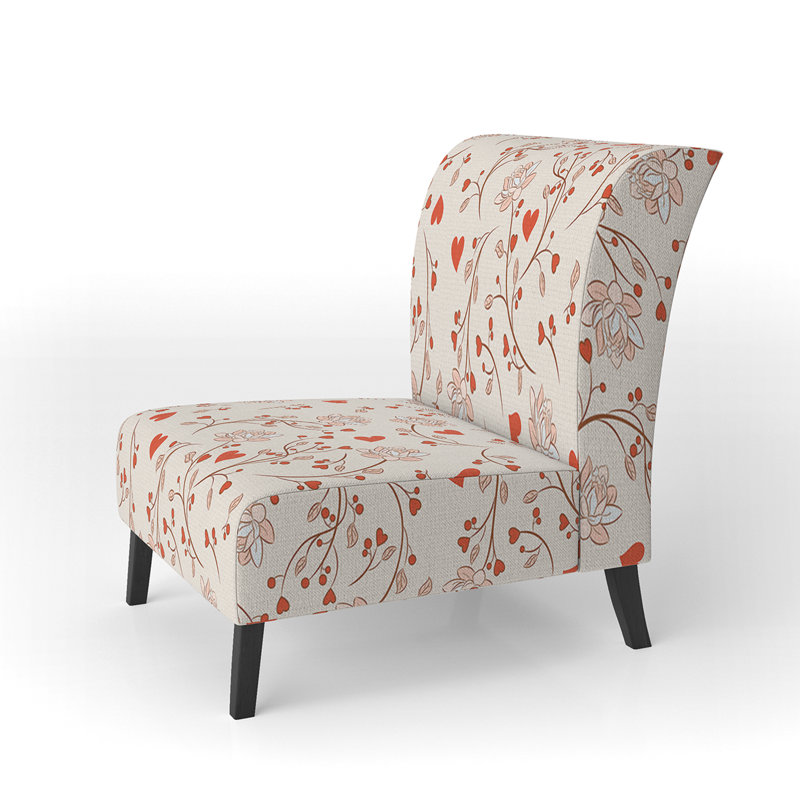 Brechta Vibrant Curve Design II - Velvet Upholstered Modern Slipper Chair, Red/Beige