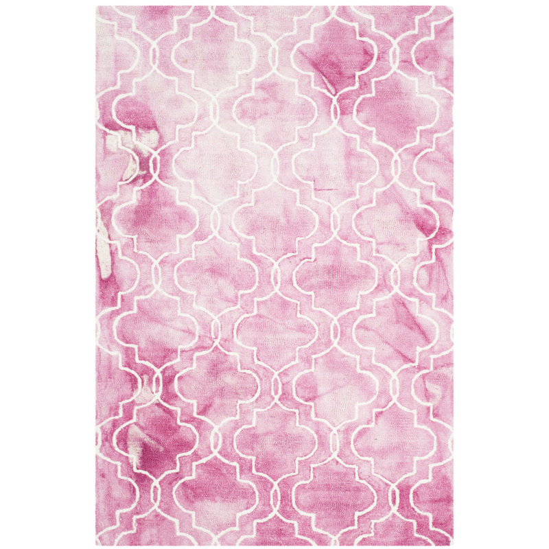 Berman Hand Tufted Wool/Cotton Geometric Rug in Rose/Ivory, Rectangle 3' x 5'
