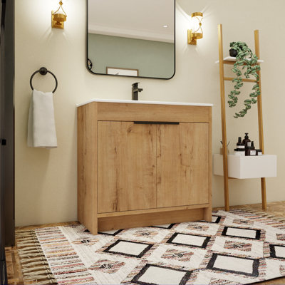 Meuble-lavabo sur pied simple 36 po avec comptoir en céramique Lailany
