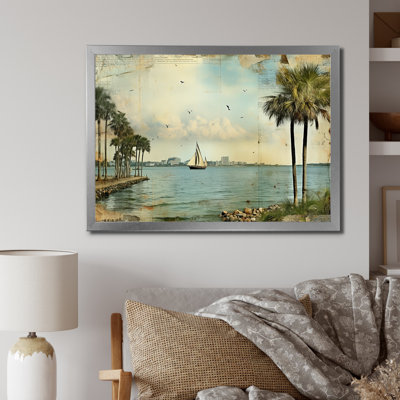 «Vintage 1920 Miami Palm Trees Beachside», reproduction sur toile