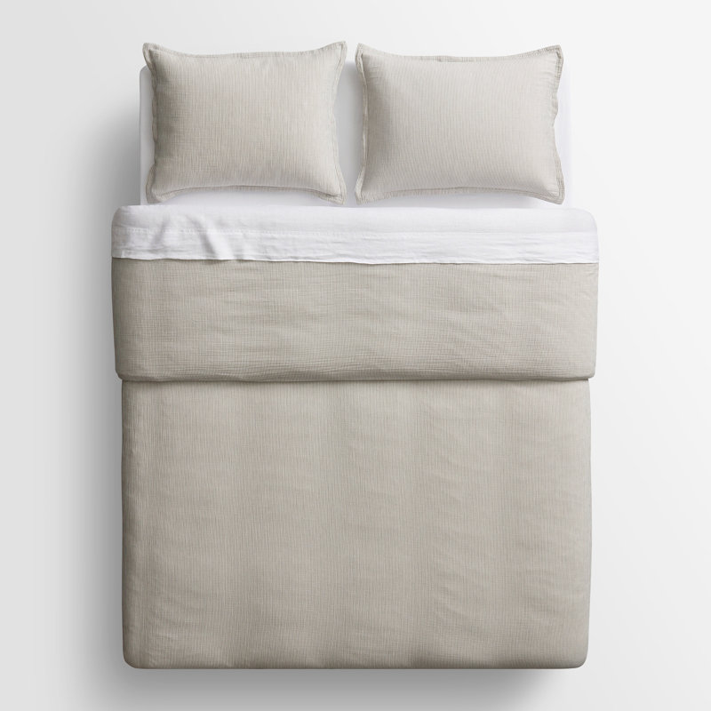 Kimball Striped Duvet Set, King Duvet Cover + 2 King Shams, Charcoal/White