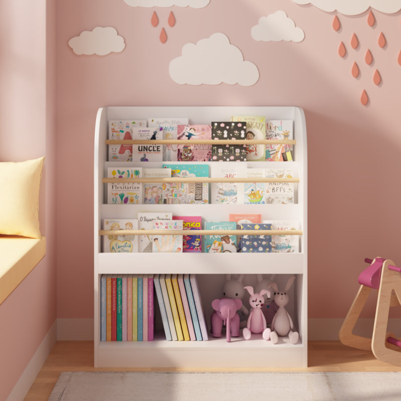 Bibliothèque pour enfants avec rangement ouvert, bibliothèque pour enfants orientée vers l'avant, étagère à livres en bois à plusieurs niveaux pour les tout-petits, salle de jeux, chambre à coucher ou chambre de bébé - blanc
