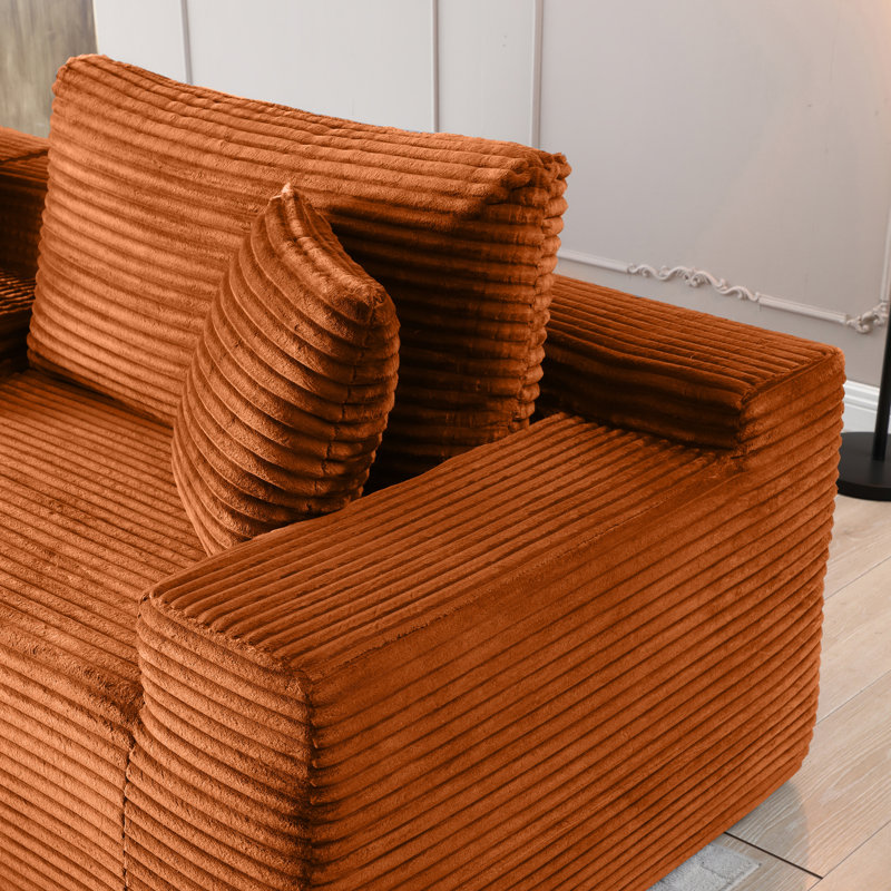 Modular Sectional Sofa, Deep Seat Corduroy Cloud Couch with Cup Holders, USB Ports & Storage Box, Sleeper Sofa Couch Boneless Couches With Movable Ottoman for Living Room, No Assembly Required,Orange