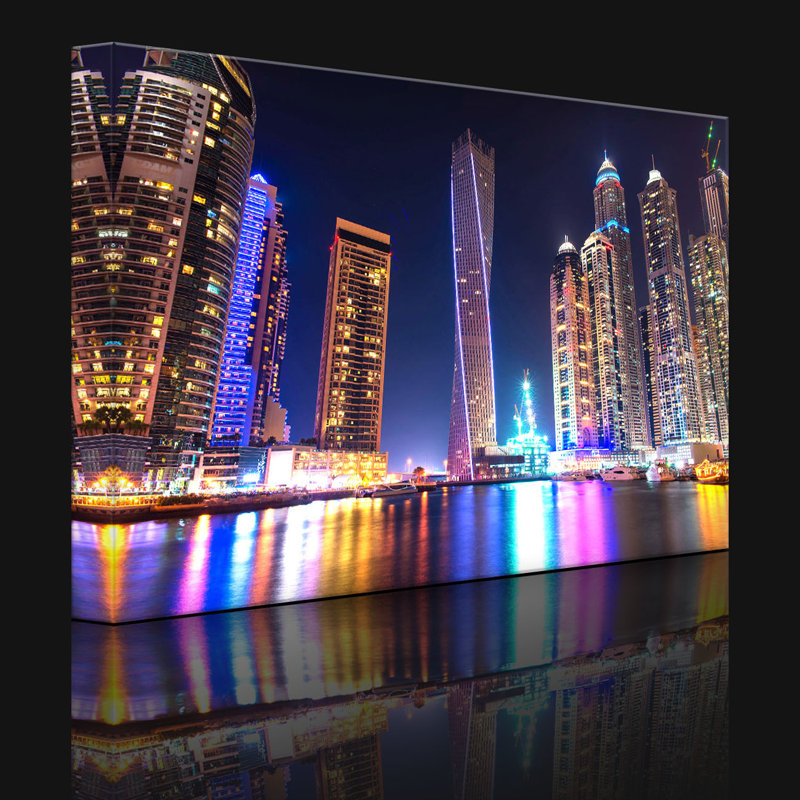 Dubai Marina Bay by No - Wrapped Canvas Print, With lighting, 40cm H x 60cm W x 4.5cm D