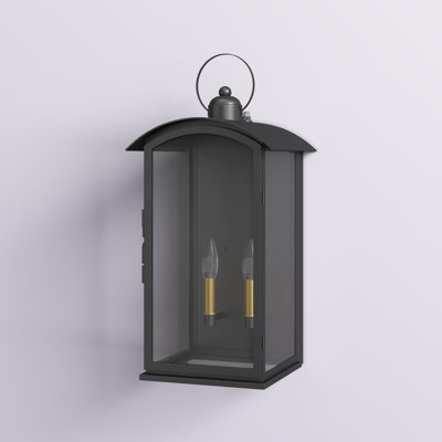 Alletta 2 - Light 19.7''H Black and Gold Iron Tempered Glass ETL Outdoor Wall Lantern with Dusk to Dawn