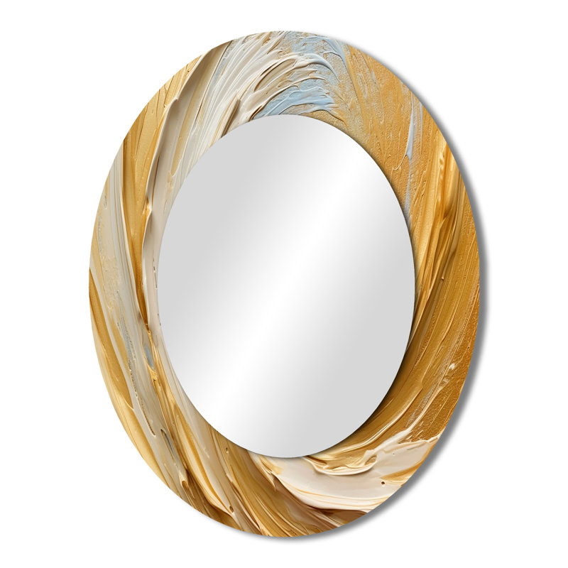 Gold Cream Infinite Swirls II - Miroir décoratif ovale abstrait sur métal, 43 po x 33 po