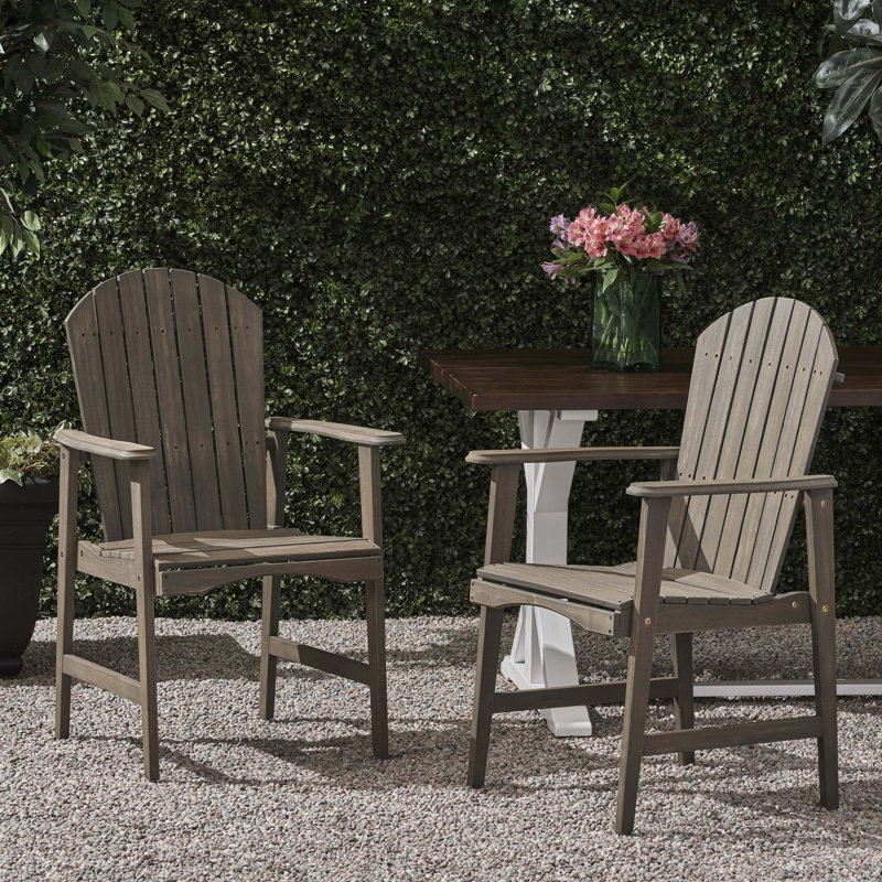 Outdoor Weather Resistant Acacia Wood Adirondack Dining Chairs (Set of 2), Perfect for Patio and Backyard Relaxation, Gray