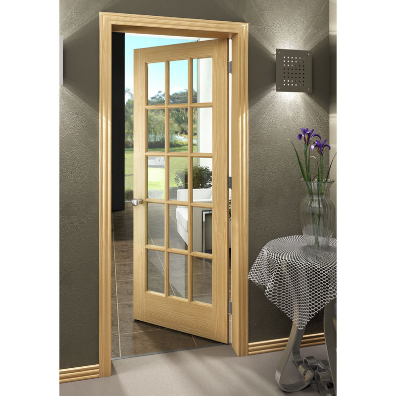 Portes françaises en verre lite dalle, Bois naturel, 36 po x 80 po