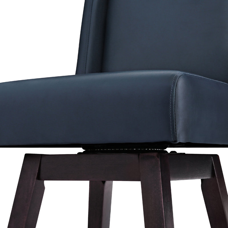 Tabouret de comptoir pivotant rembourré Kamiyla, Siège en similicuir bleu foncé / structure espre