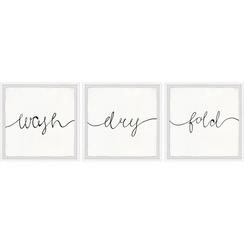 Marita Cursive Laundry by Marmont Hill - 3 Piece Single Picture Frame Print, 61cm H x 183cm W x 3.81cm D
