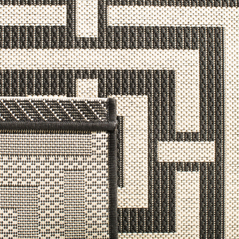 Arneshia Geometric Black/Beige Indoor/Outdoor Area Rug, Square 6'7"