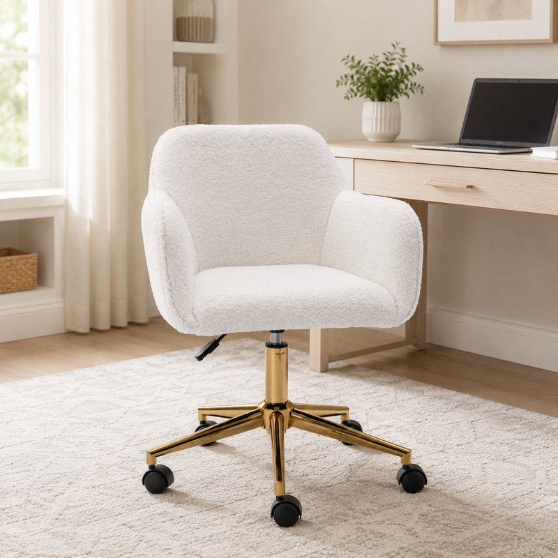 Chaise de bureau moderne pivotante à 360 ° en tissu moderne avec pieds en métal doré et roulettes universelles pour l'intérieur