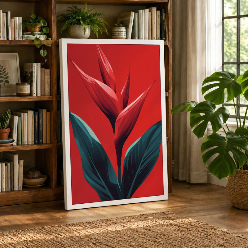 Tropical Bloom in Red Botanical - Wrapped Canvas, 24x16 - 61.0 x 40.6 cm, Cream Border