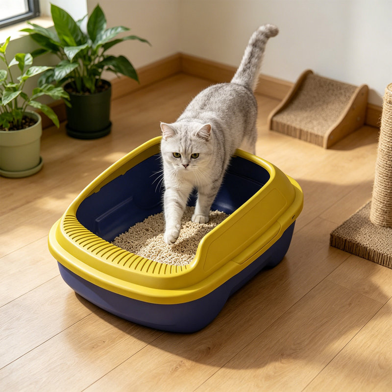 Bac à litière semi-fermé pour entrée de chat, 17,01 po x 13,7 po x 4,72 po, bleu, Bleu