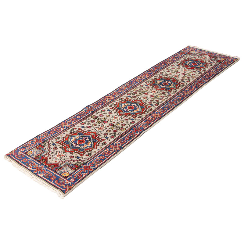Tapis de couloir gris clair en laine noué à la main de conception unique 2 pi 6 po x 10 pi 5 po New Age