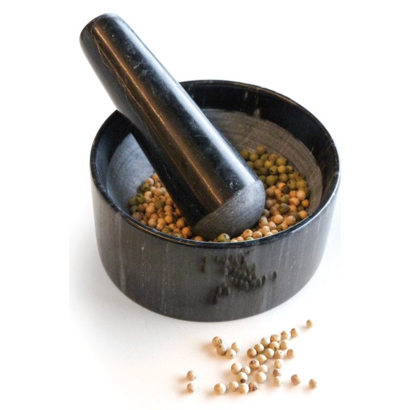 Black Marble Mortar and Pestle Set for Kitchen Herbs and Spices