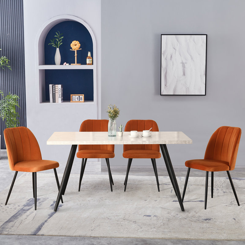 Velvet/Faux Leather Upholstered Modern Armless Dining Chair with Adjustable Feet, Orange