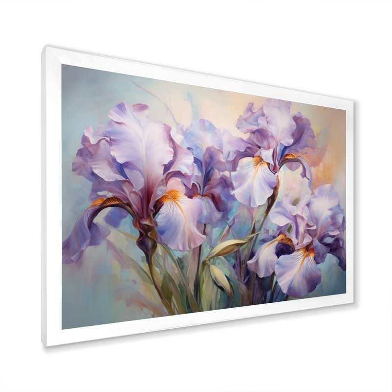 Rose, mauve, iris, impression romantique VI, Cadre simple blanc, H 24 po x l 32 po x P 1 po