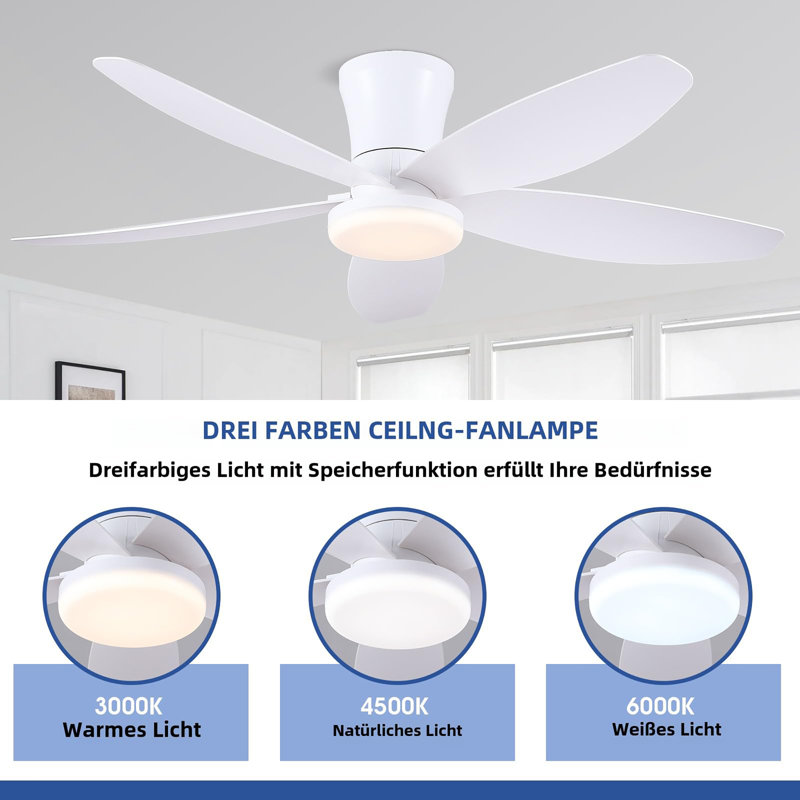 42 inch Low Profile Ceiling Fan with Light and Remote Control, White