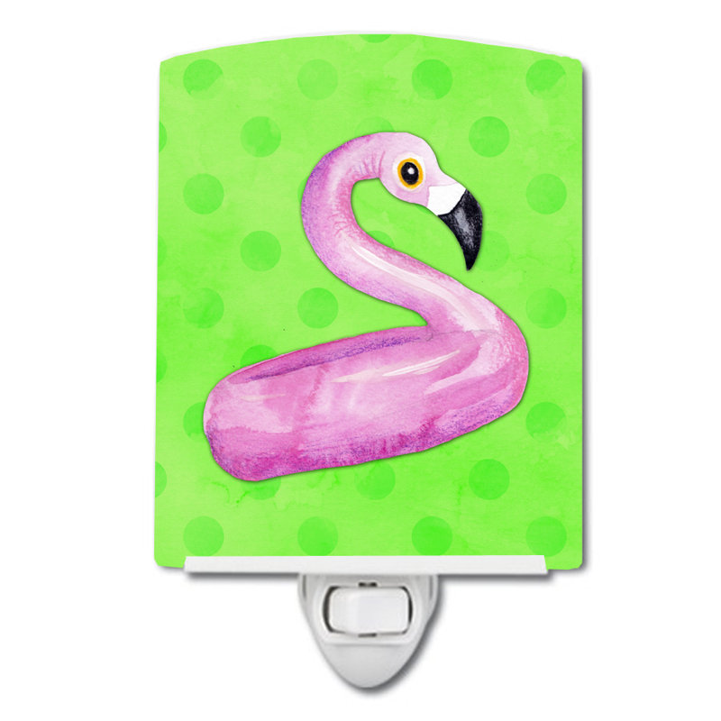 Flamingo Floaty Polka Dots Ceramic Night Light, Green
