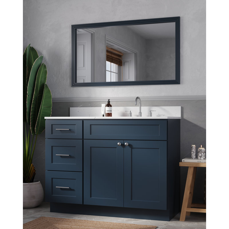 Meuble-lavabo simple avec plateau en quartz Disar, Oui, Bleu