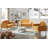 Linen Upholstered Accent Chair with Rainbow-Inspired Backrest and Wood Legs, Yellow-1886397240