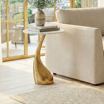 Marble Top 4 Legs Round Side Table