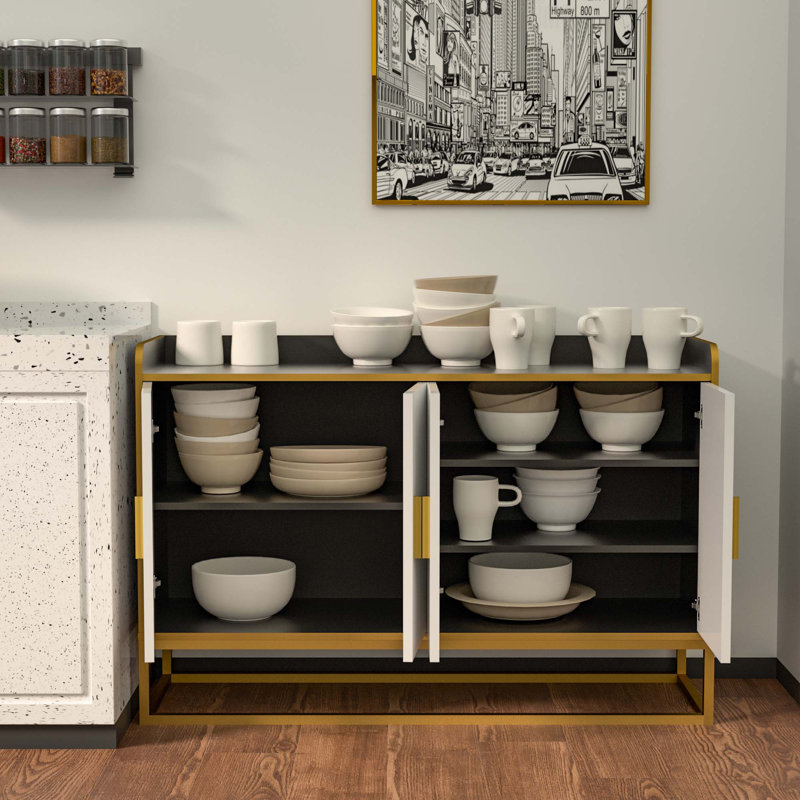 Helrike Sideboard with Metal Legs, Buffet Table, Dining Cabinet, Black/White
