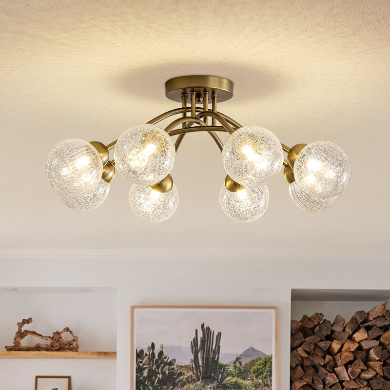 Plafonnier semi-encastré 8 lumières, Transparent craquelé