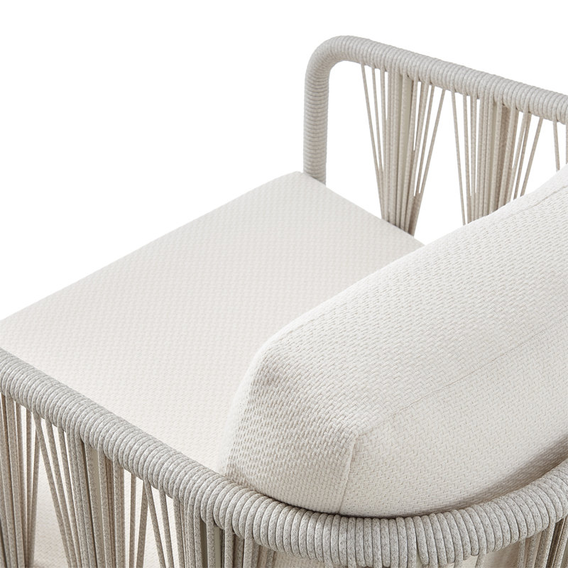 Scheer Cream Metal Outdoor Swivel Lounge Chair With Pearl Cushions