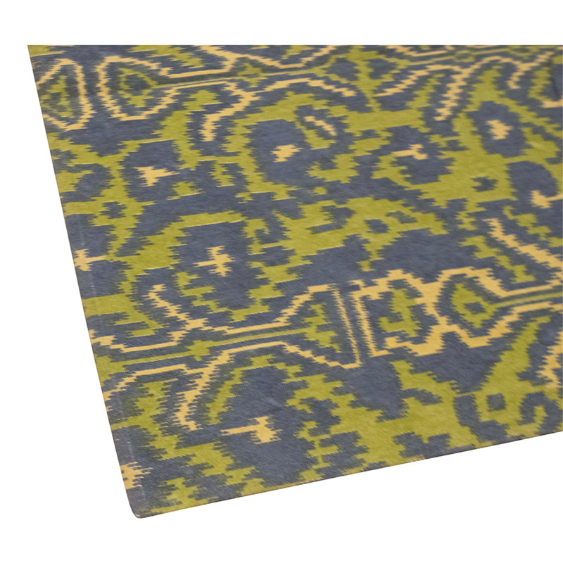 Flatweave Wool Ikat Area Rug in Green And Multi