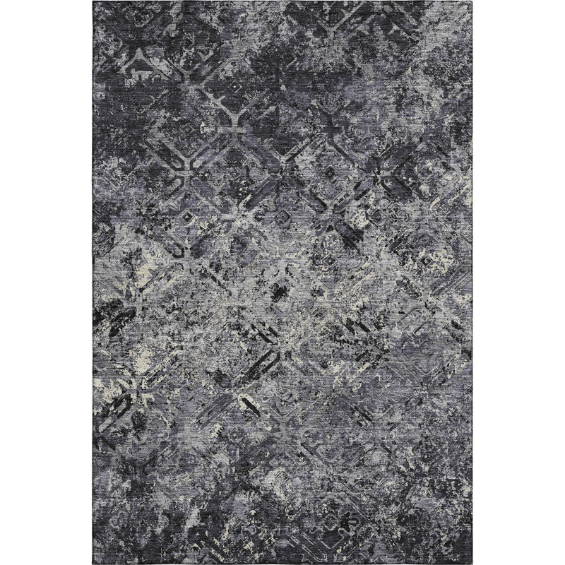 Premium Machine Washable Prisco Black Rug, Rectangle 2'6" x 3'10"