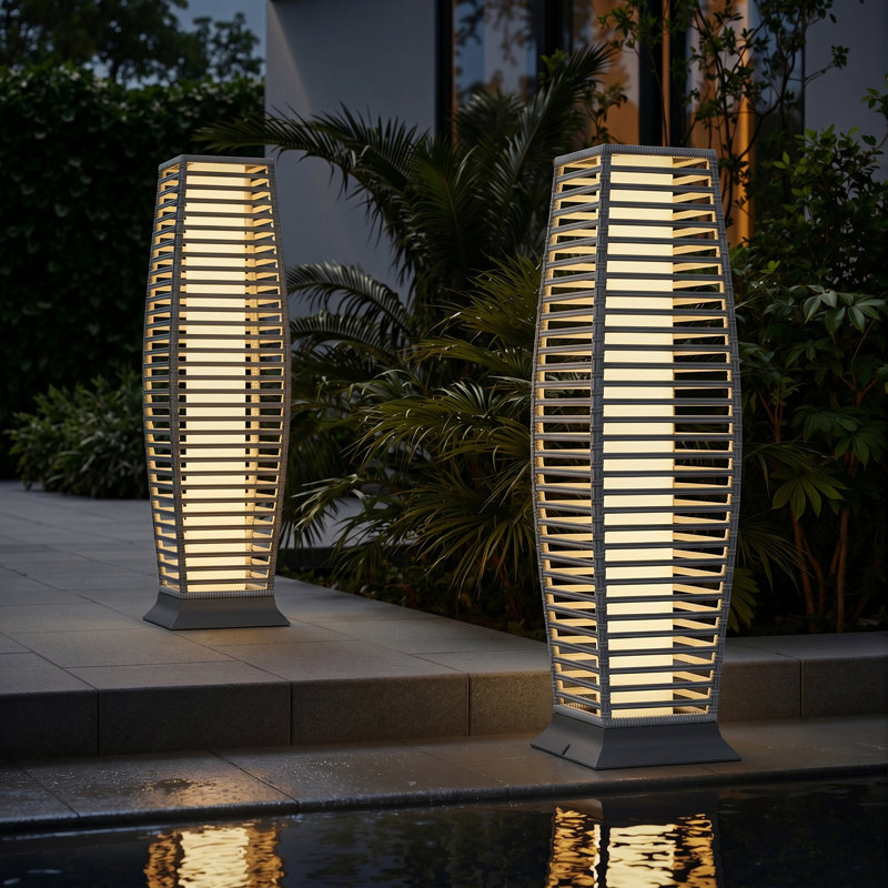 Ensemble de 2 lampes sur pied 30,75 po à énergie solaire en rotin Zen, Grey
