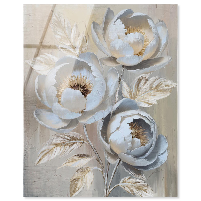 Fleurs blanches, reproduction d'art acrylique sur toile par Art Remedy, H 20 po x l 16 po