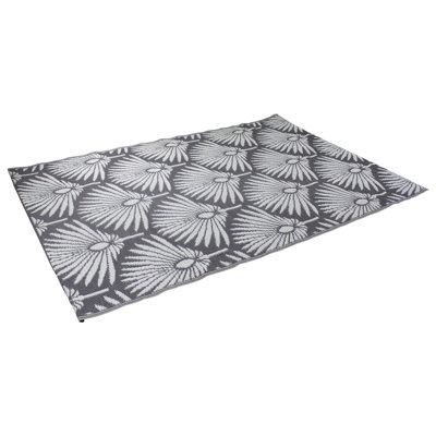 Tapis d'extérieur rectangulaire 4 pi x 6 pi gris et blanc 4 feuilles