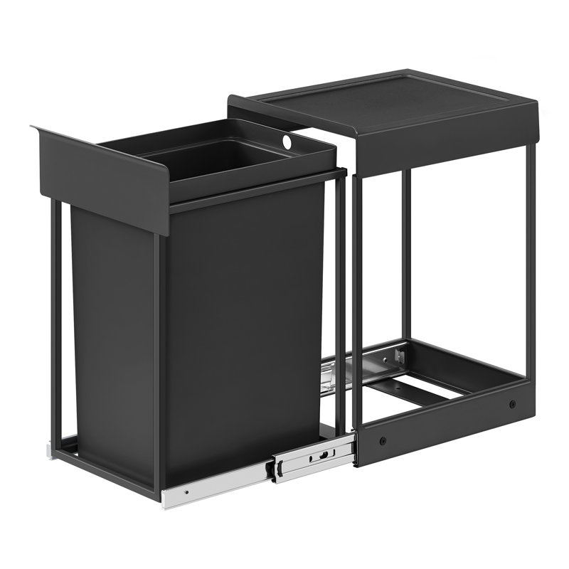 Pull-Out Trash Bin For Kitchen Cabinet, Waste Bin, 20 L, ABS Lid, Steel Frame, Black