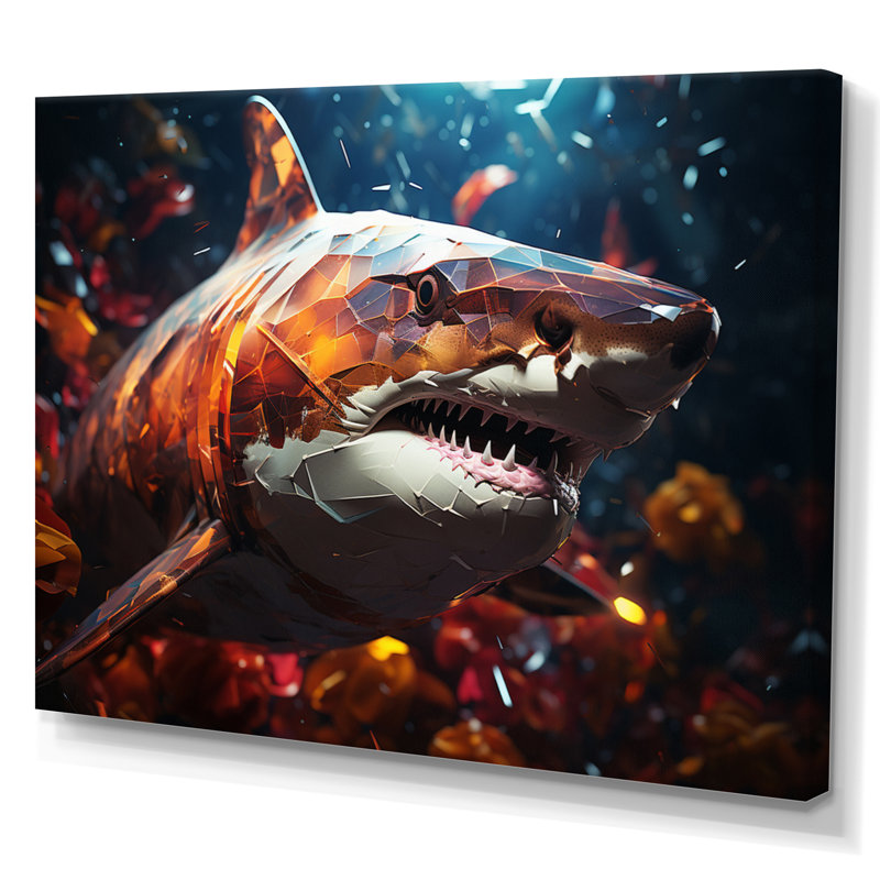 «Blue Shark Predators Glare Geometric I», reproduction d'art sur toile, H 12 po x l 20 po x P 1 po, Toile tendue