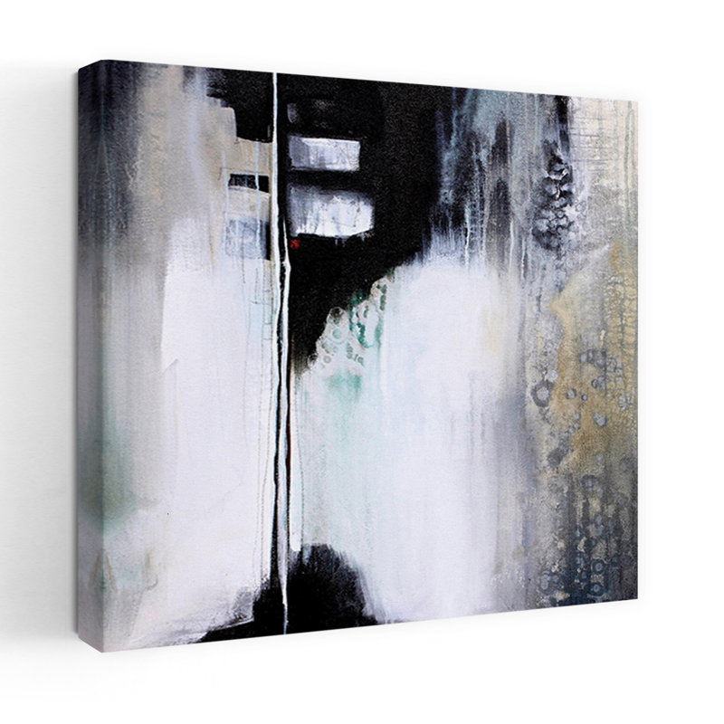Art contemporain abstrait noir et blanc, H 18 po x l 18 po