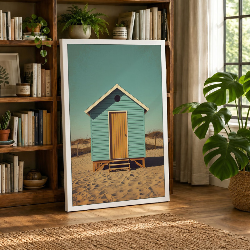 Solitary Beach Hut Coastal - Wrapped Canvas, 24x16 - 61.0 x 40.6 cm, Ochre Border