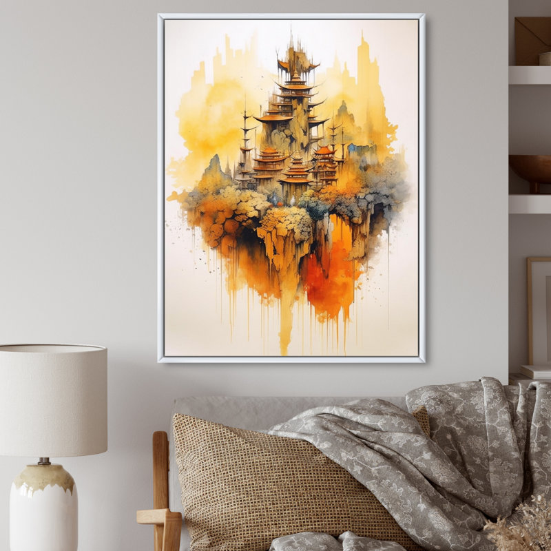 Impression sur toile majestueuse, paysages chinois I, H 20 po x l 12 po x P 1 po, Cadre flottant blanc