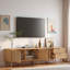 Meuble télé moderne avec portes en rotin, 2 tiroirs, 3 armoires de rangement et trous pour câbles