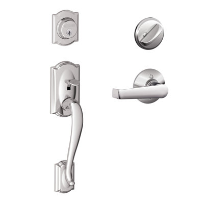 Ensemble de poignées Camelot avec pêne dormant à cylindre simple et levier de porte Elan et rosette