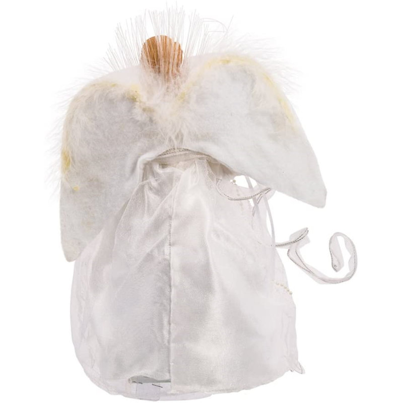 12-Inch White and Silver Fiber Optic Angel Tree Topper with Feather Wings