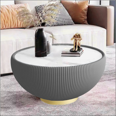 Modern Sintered Stone Top Leather Coffee Table With Unique Grey Patterns For Elegant Living Rooms