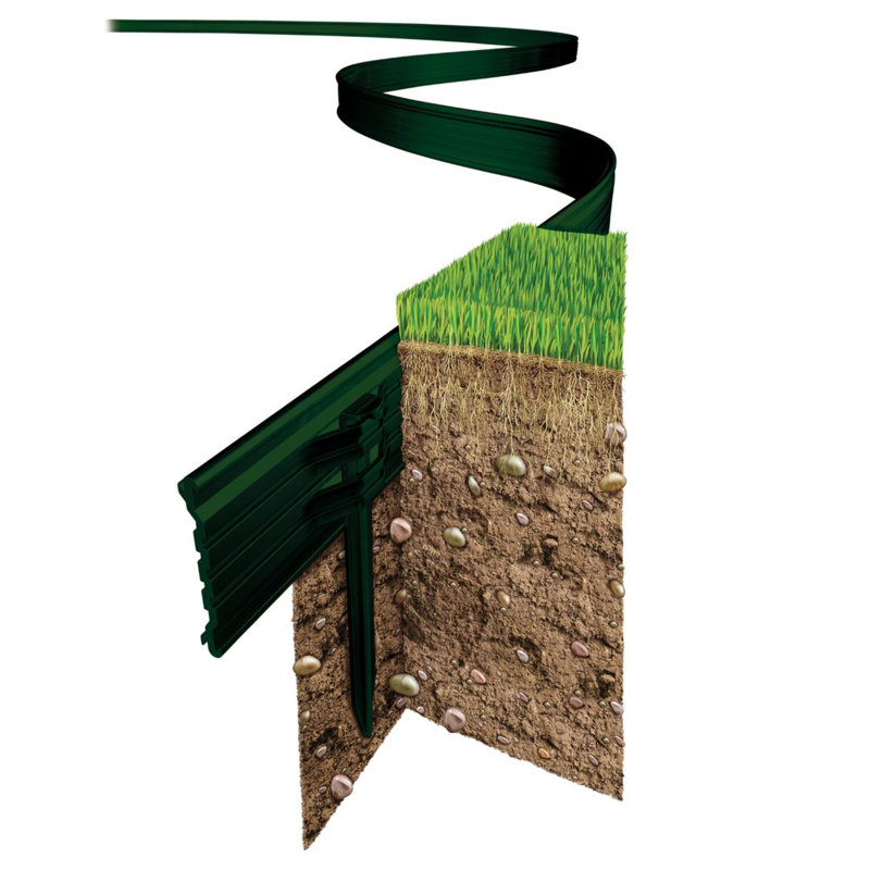Swift Edge Rust-free Aluminium Garden Lawn & Border Edging - with connecting strips & fixing stakes, Green